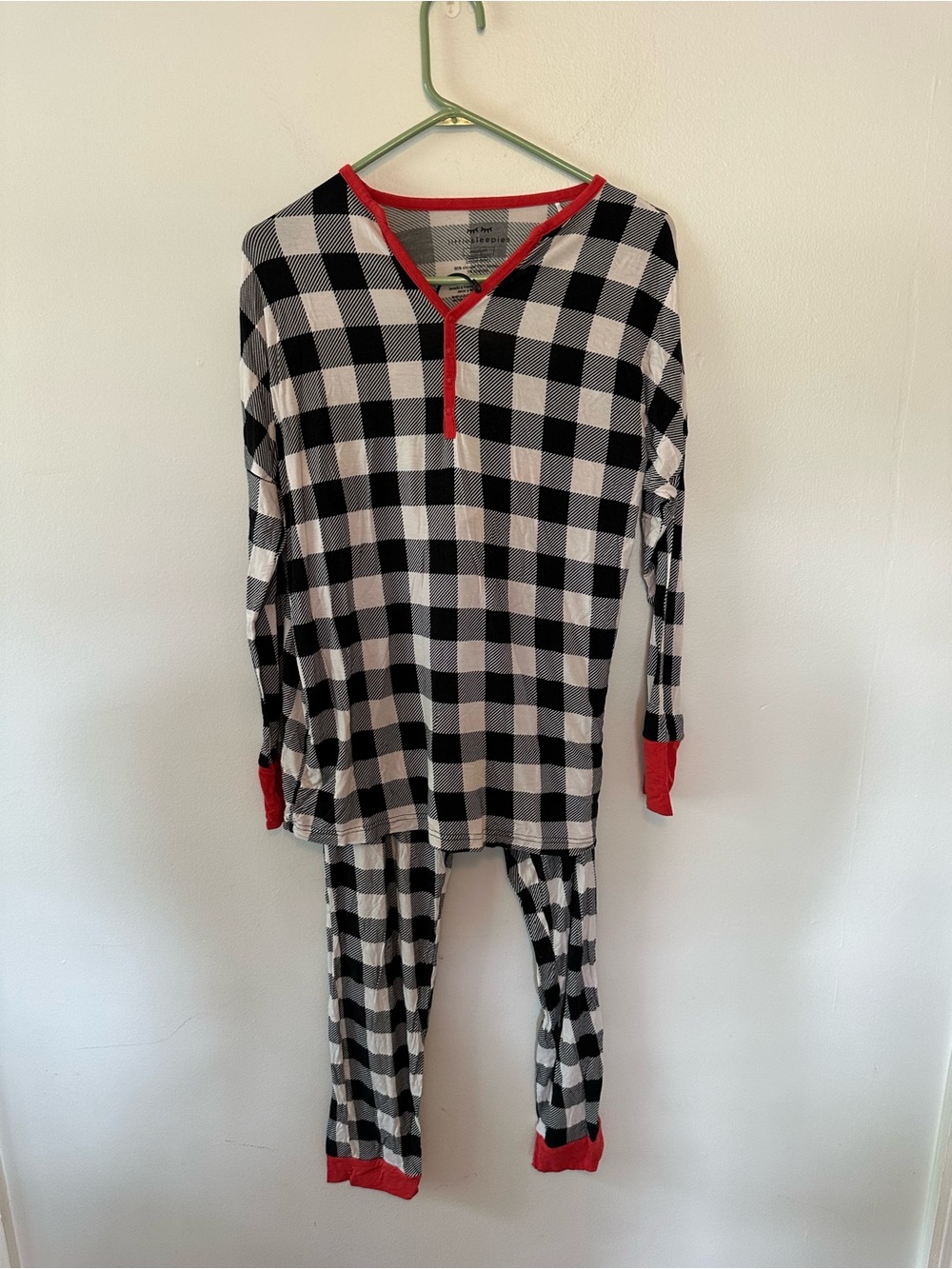 Little Sleepies Adult Women M Bamboo Pajama Set OG Buffalo Plaid Red Trim PJs